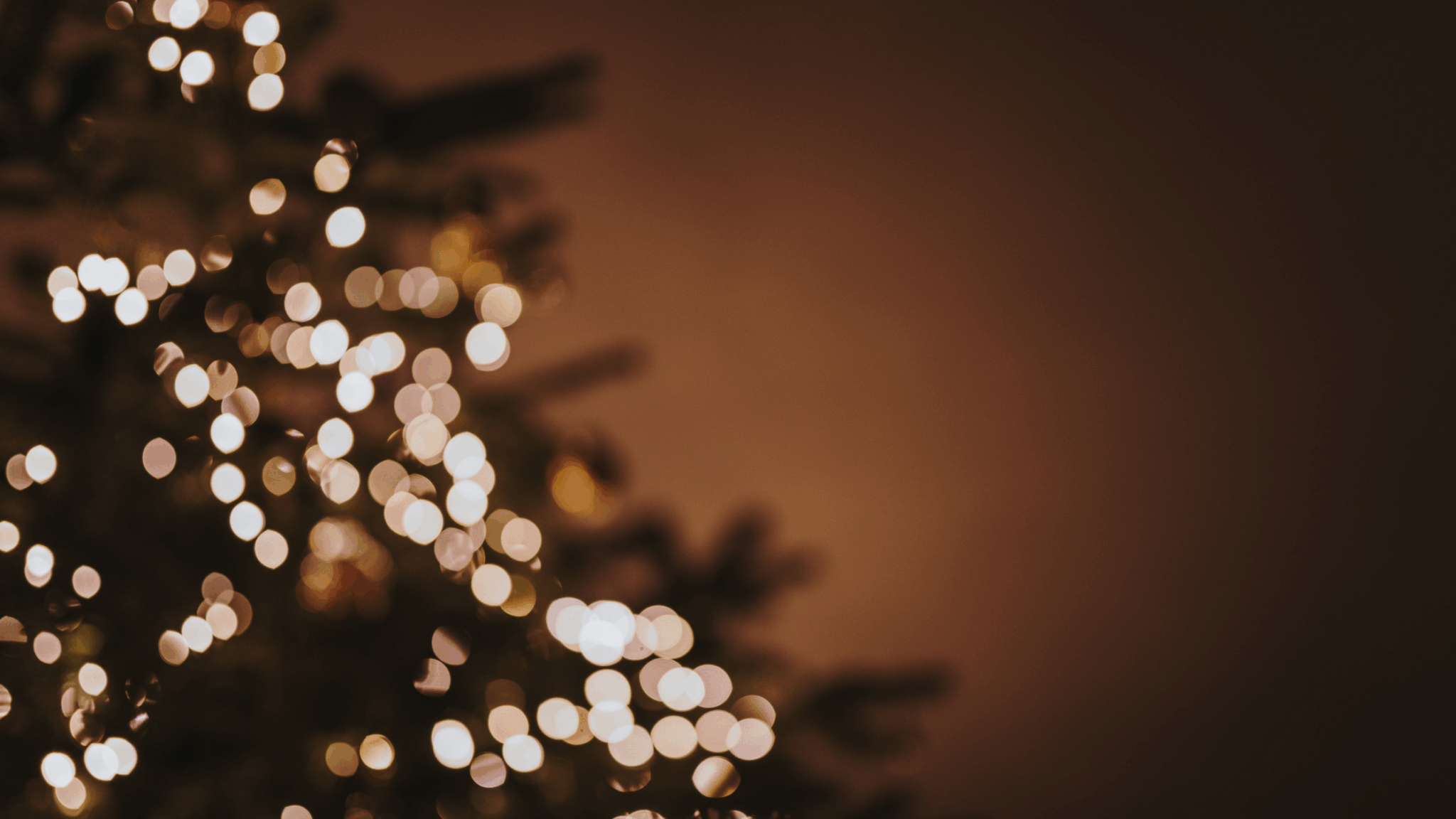 Blurred Christmas tree with white lights.