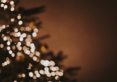 Blurred Christmas tree with white lights.